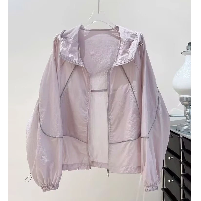 高品质2025新款透气防晒衣女夏季短外套衣轻薄运动连帽百搭外套