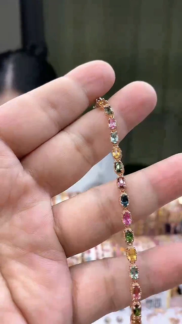 银S925镶嵌手链碧玺354354354354354