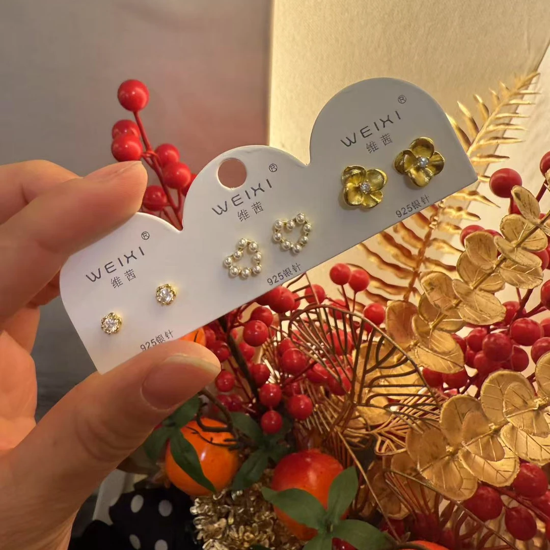 铜合金耳饰 超高版 美讯家设计师款桃心花耳钉套装 AE-0247