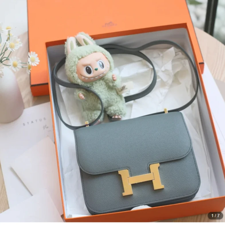 99新 Hermes/爱马仕 康康19 D刻 EP皮 杏仁绿 金扣女包拆