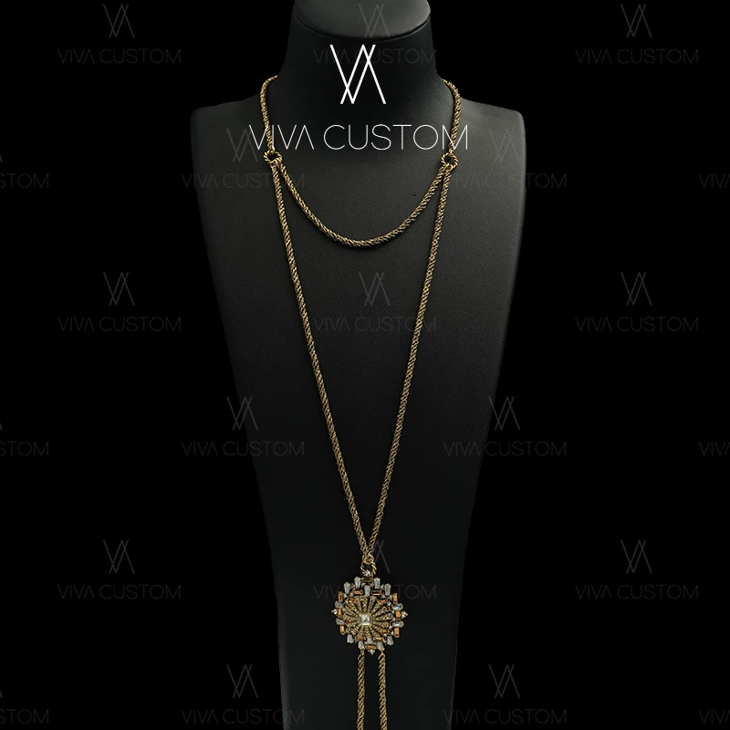 铜合金合成锆石项链 (昨日重现系列)华丽优雅金钻繁花项链