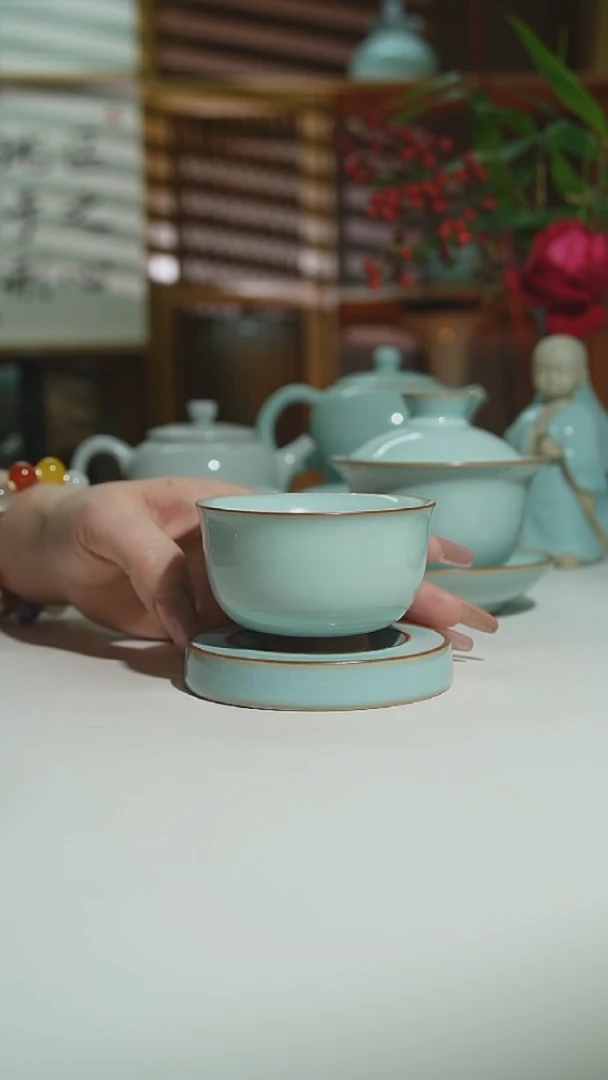 珑匠天青云亭杯加天青双线杯垫一级