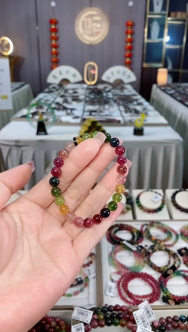 未镶嵌老矿碧玺彩虹冰体单圈手串7mm+碧玺hon多样性发货一条