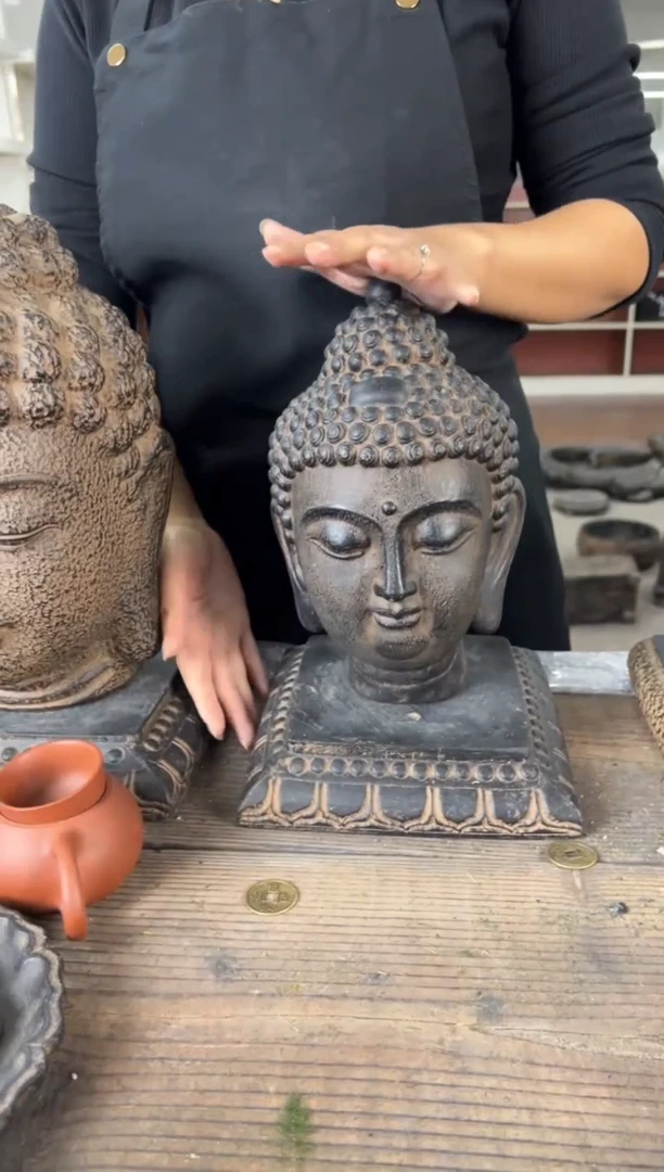 陶土小佛头+莲花底座