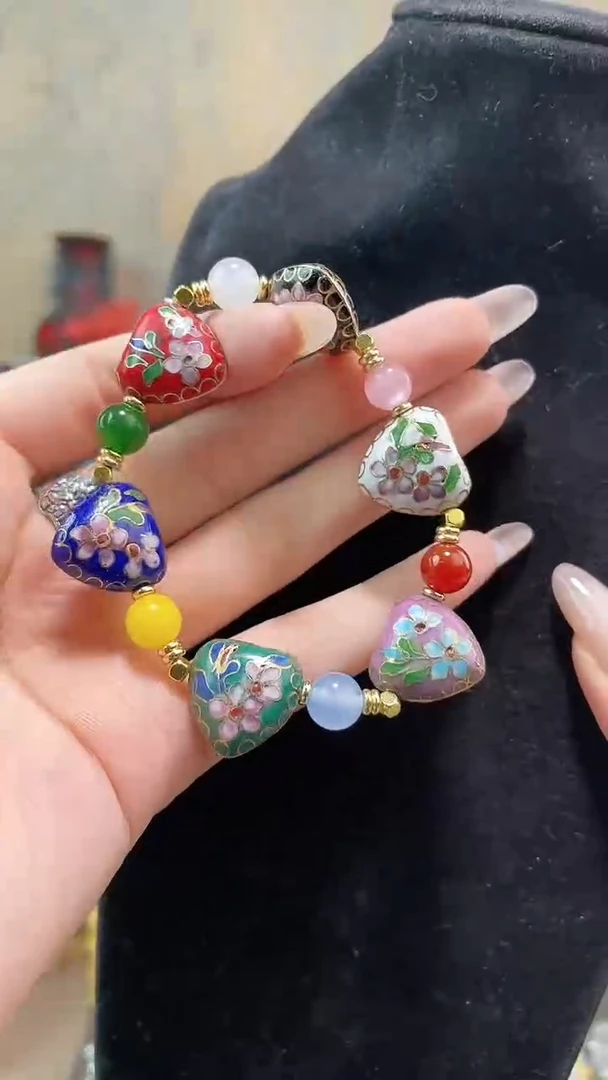 非遗手工景泰蓝手串心形多宝