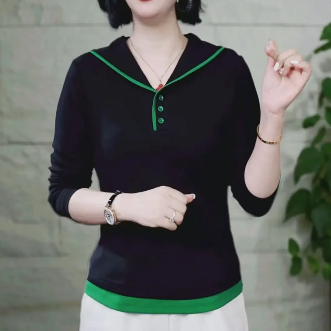 春季新款海军领气质减龄纯色百搭洋气打底衫时尚显瘦小众休闲卫衣