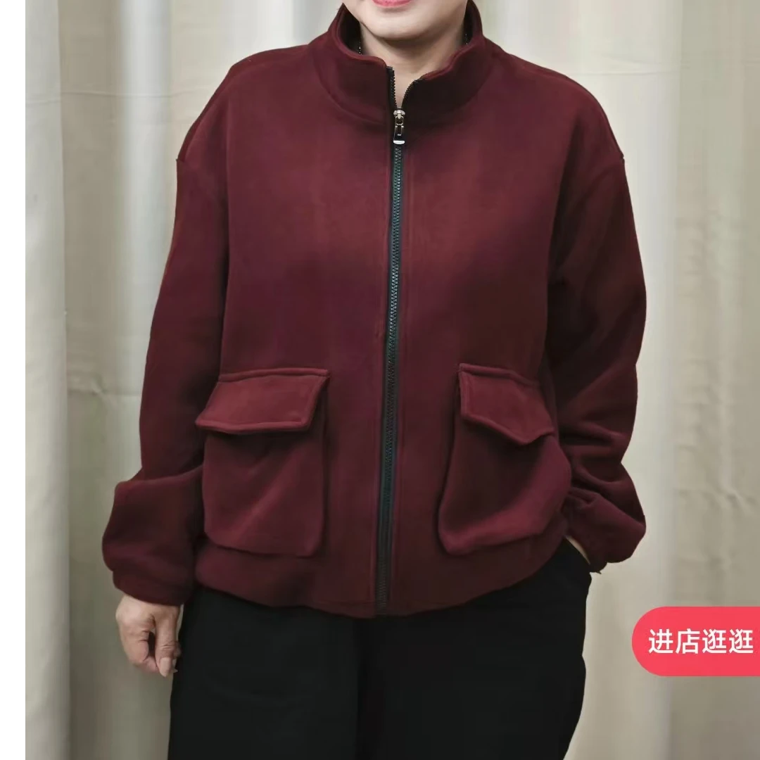 双面绒加厚立领卫衣开衫女简约百搭美式复古保暖舒适上衣外套时尚