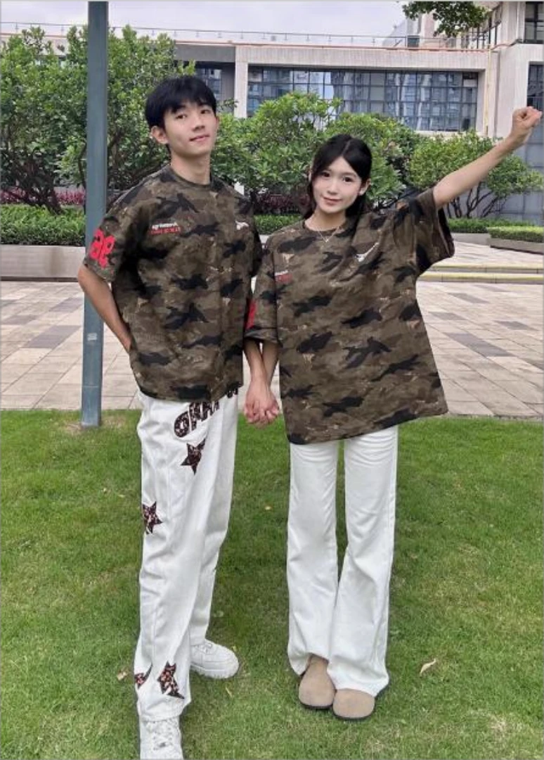 短袖迷彩常规款青年数字印花T恤衬衫潮流时尚韩版宽松