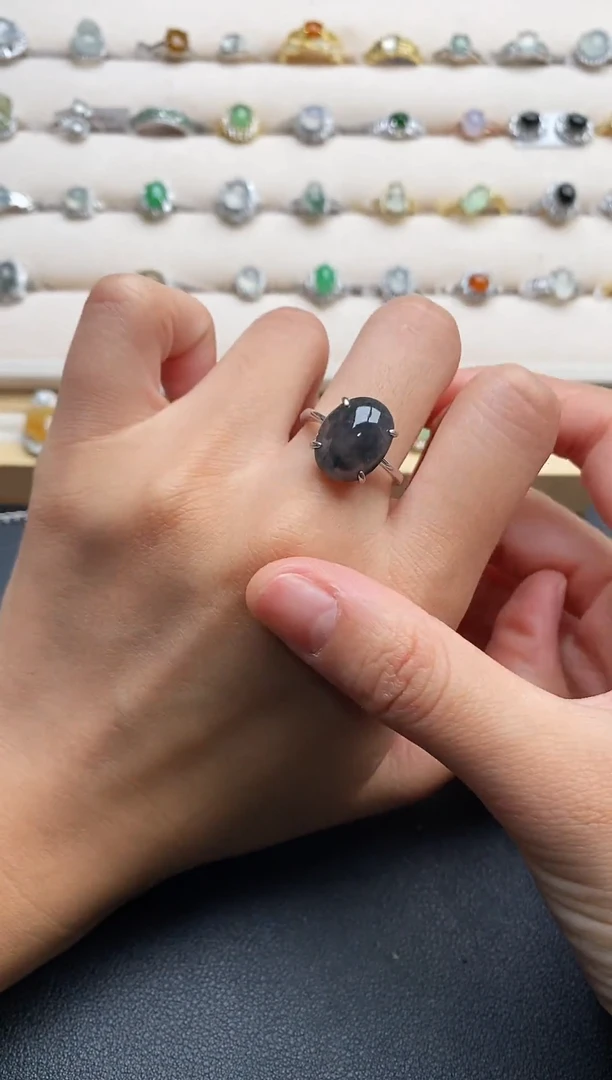 银S925镶嵌戒指翡翠444444+3