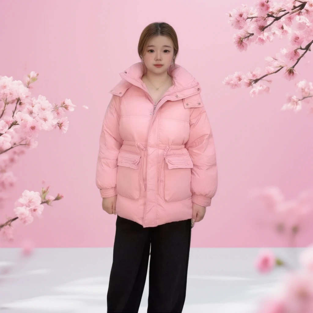 白鸭绒女中长款收腰显瘦加厚保暖连帽冬季新款轻薄简约纯色