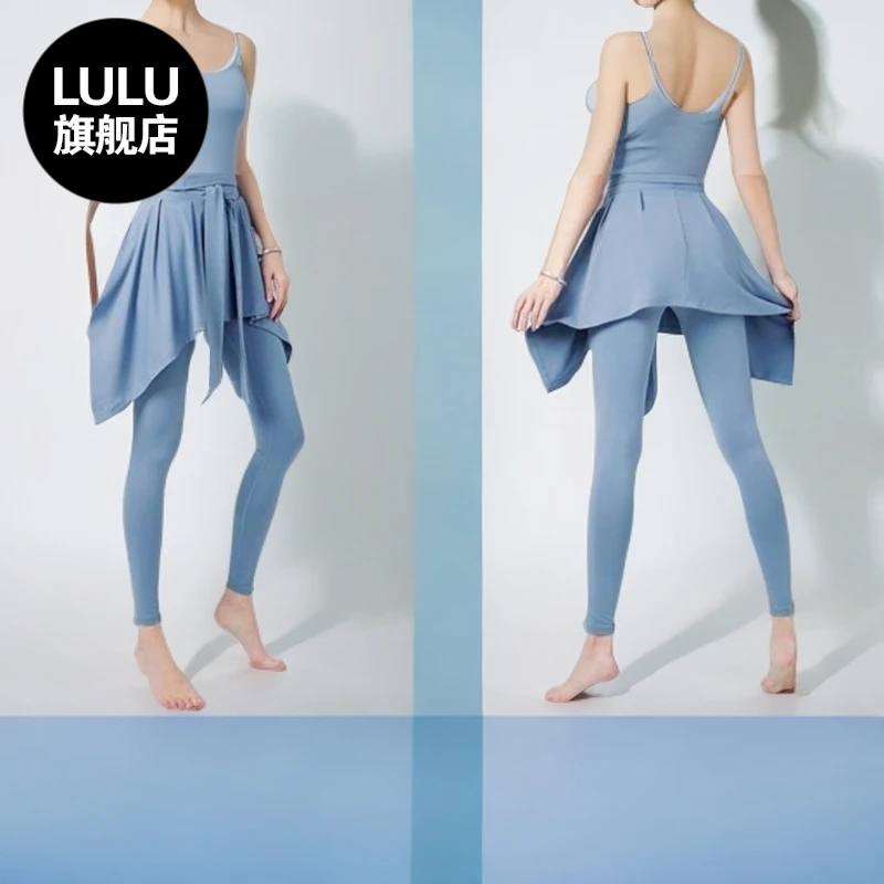 LULU新款假两件运动裙裤女防走光高腰弹力紧身速干健身服瑜伽裤