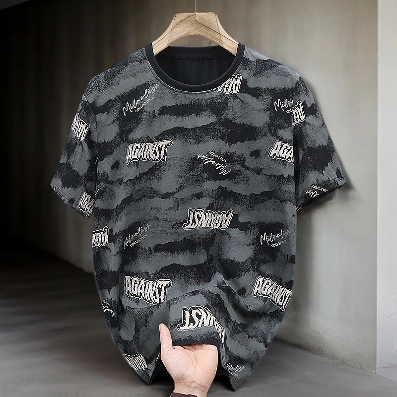 160-380斤微胖短袖t恤男百搭休闲宽松夏季加肥加大码个性韩版半袖