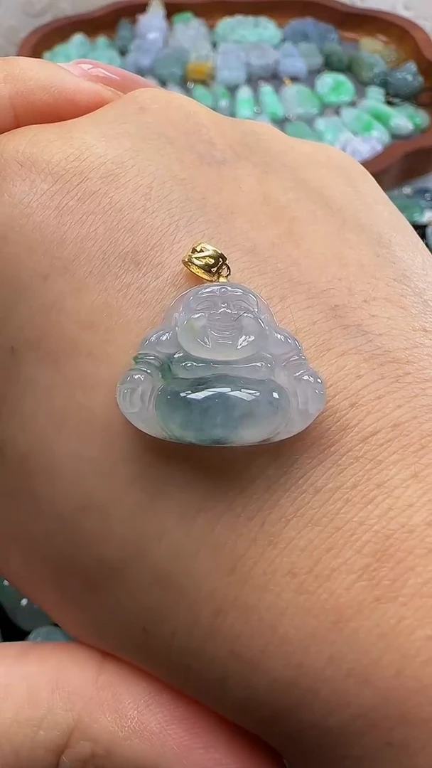 翡翠18K金镶嵌吊坠(不含链)好**来佛公