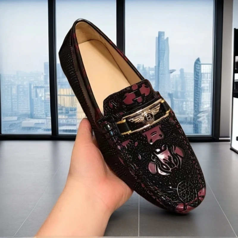 轻奢时尚真皮豆豆鞋男士潮流鳄鱼纹商务皮鞋透气百搭一脚蹬驾车鞋