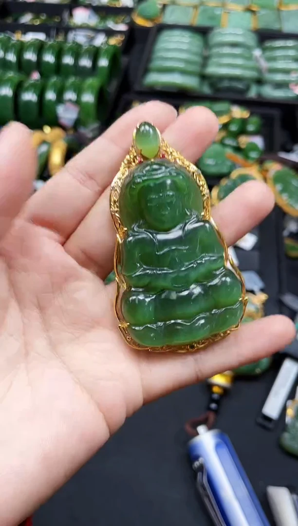 【闪购商品】和田玉吊坠18K金镶嵌多样性发一