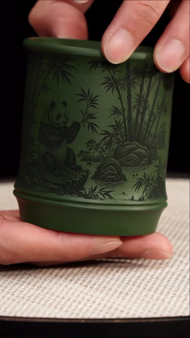 茶壶紫砂竹节绿泥杯