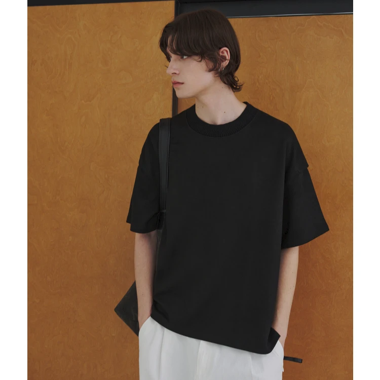 流石男装复古设计感短袖T恤2025年夏季男款经典个性宽松圆领上衣