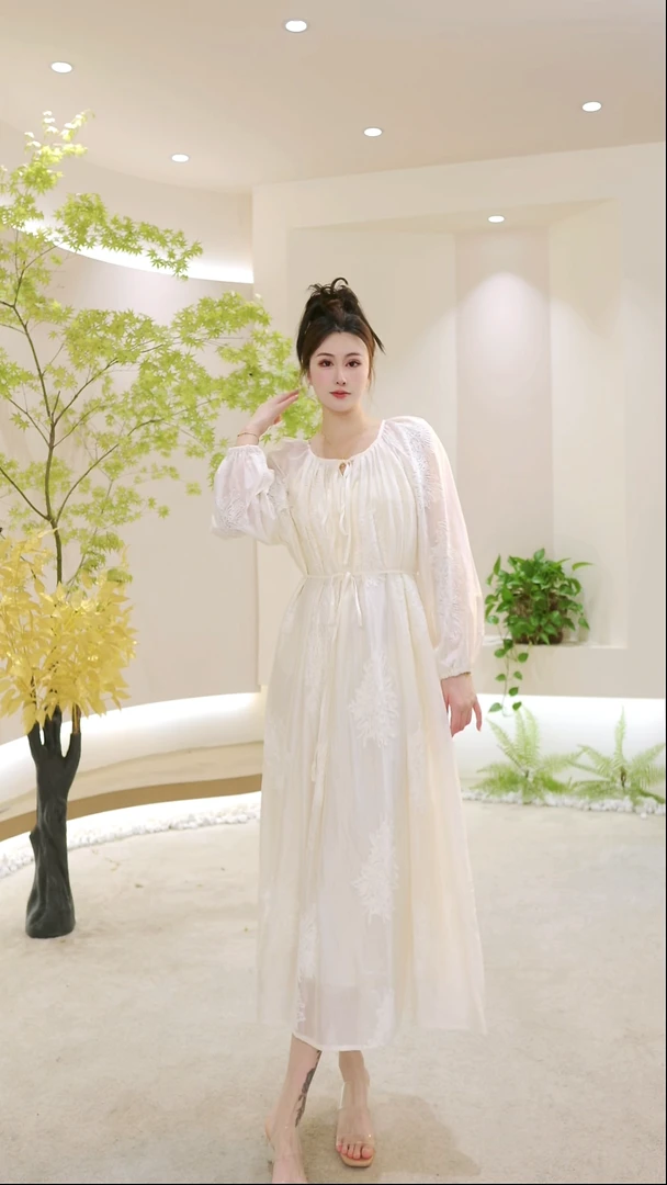 【思思专属】5332夏款法式提花刺绣温柔风显高显瘦A字连衣裙女