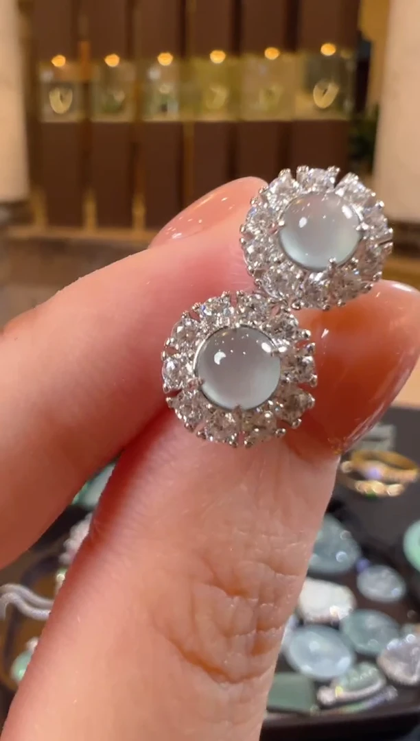 翡翠银S925镶嵌耳饰天然A货翡翠HCH14多样性发一