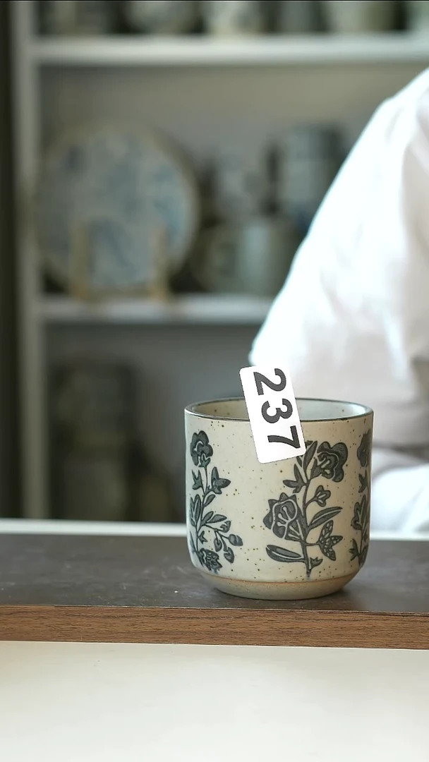陶瓷237青花玫瑰手握杯瑕疵不退换@4-2@