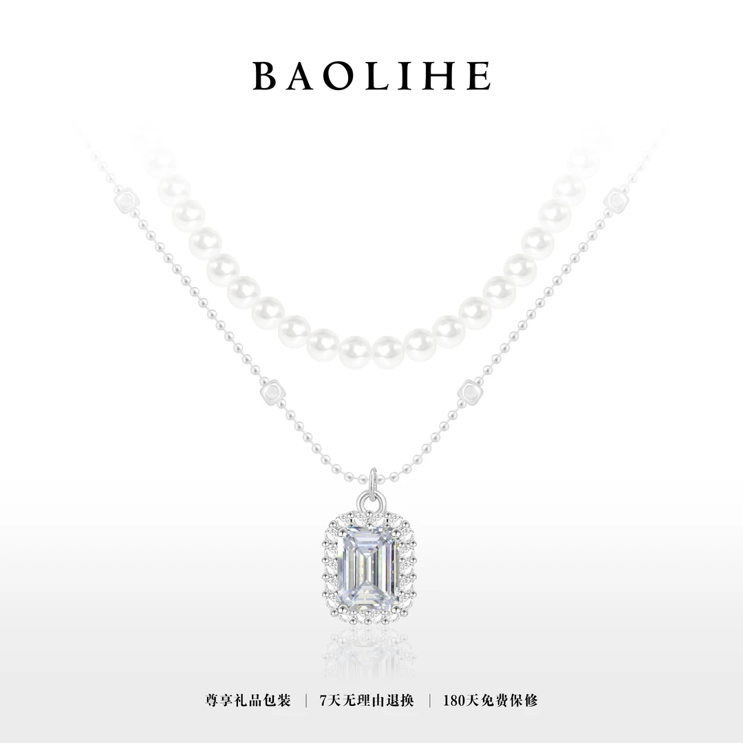 镀白金 方糖拼珠 小众时尚叠搭气质项链X7347