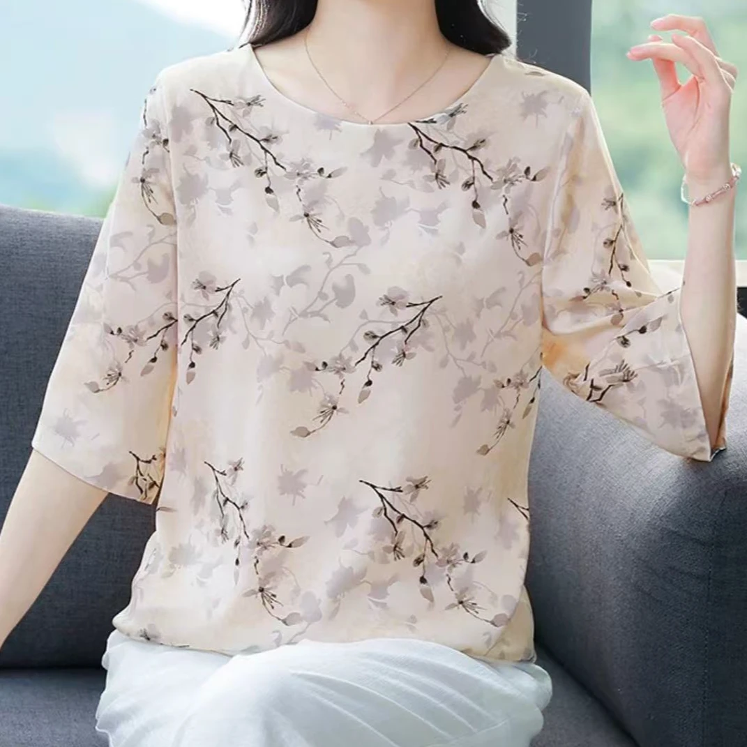 【桃花】新款洋气遮肉显瘦气质上衣百搭印花小衫3071