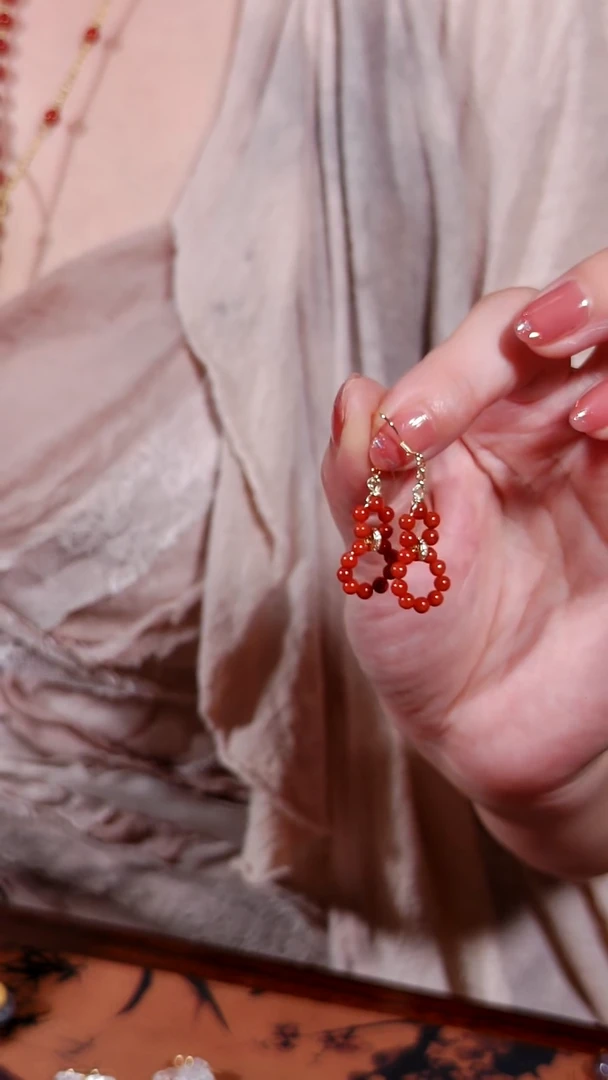 银S925镶嵌耳环南红玛瑙耳环