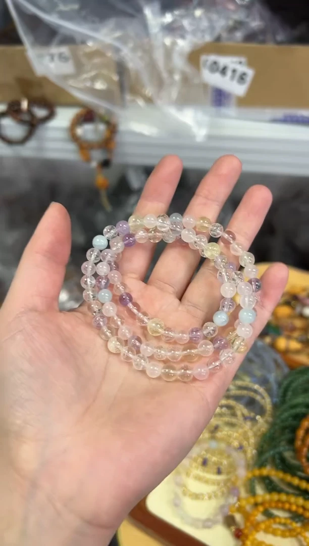 【闪购商品】水晶手链未镶嵌透体多宝水晶圆珠多圈[1099]