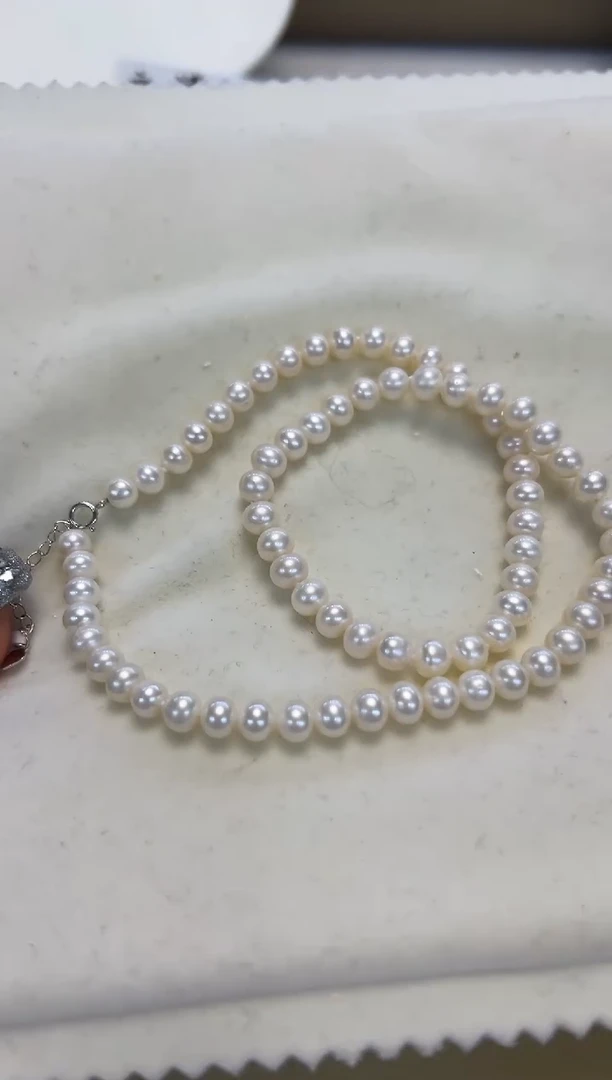 颈饰银S925镶嵌淡水珍珠6mm左右无核白珠项链