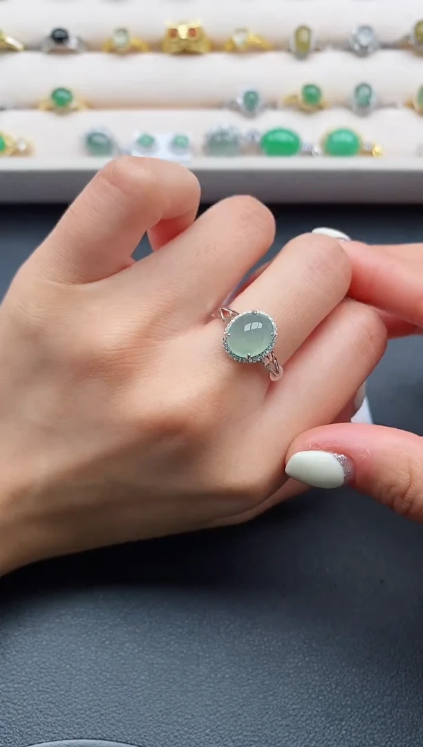 银S925镶嵌戒指翡翠222222+2