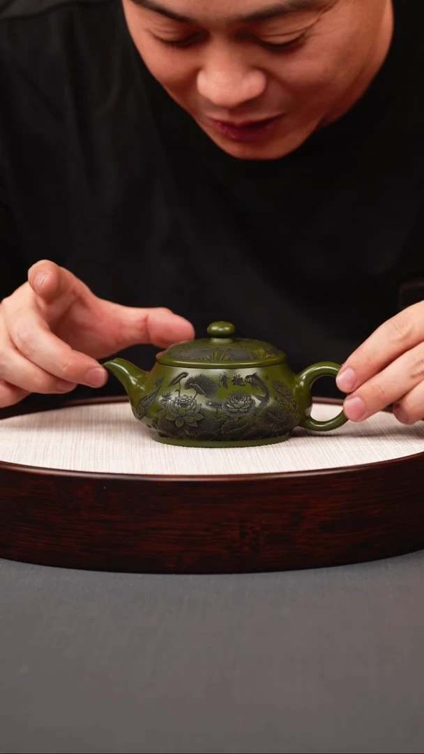 茶壶紫砂绿泥鱼明炉