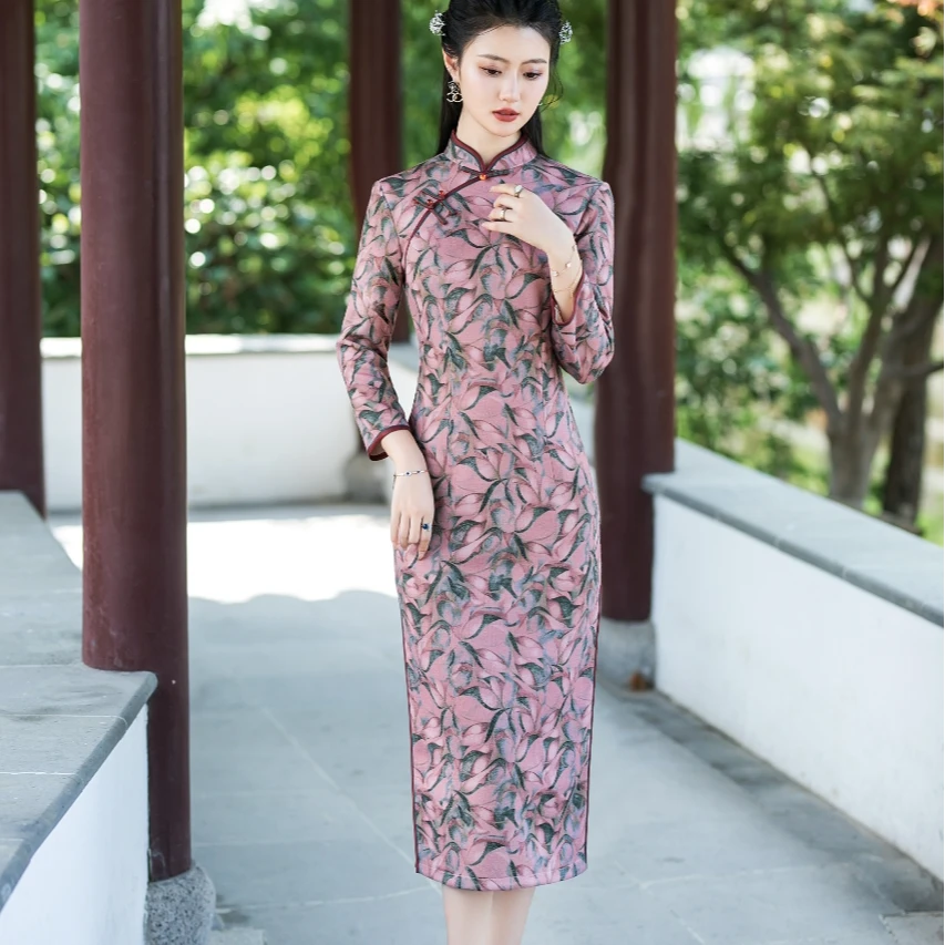 0501上上喜单层加厚保暖修身少女时尚毛呢长旗袍微瑕疵