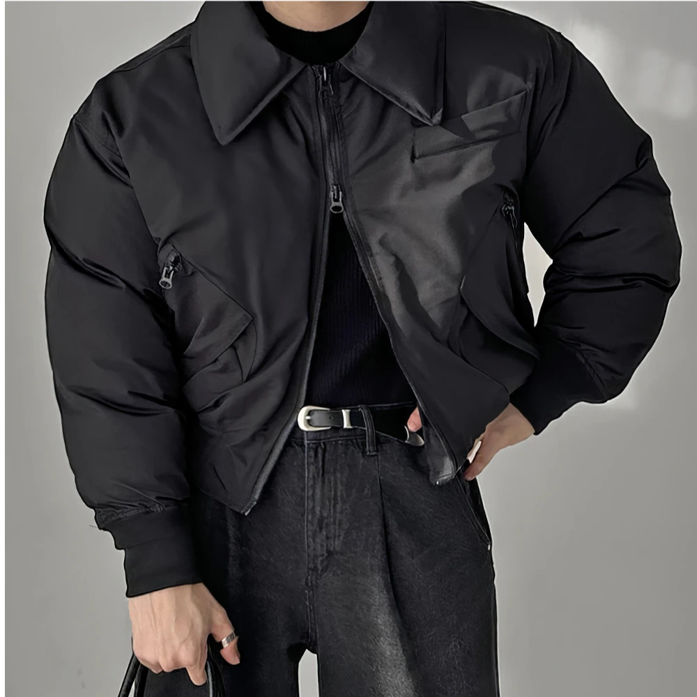 黑色工装短款棉衣男款冬季美式高级感重工翻领飞行员夹克棉服外套