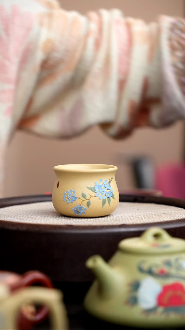 茶壶紫砂本山段收口杯蓝花