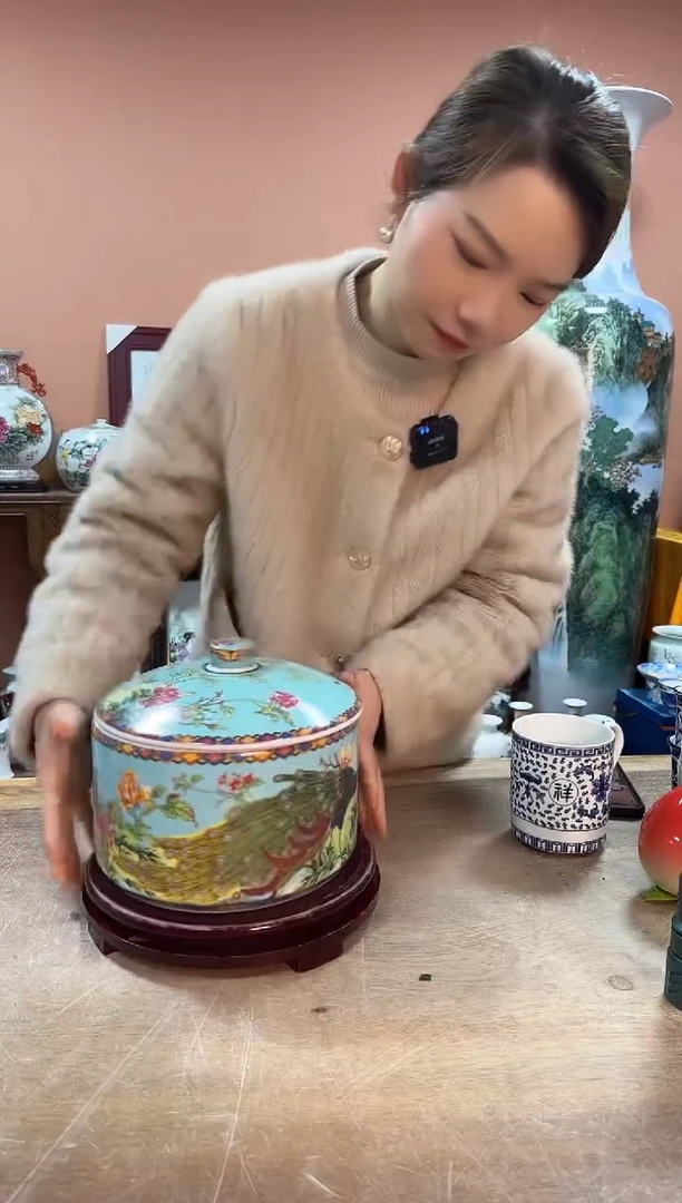 陶瓷孔雀储物罐景德镇