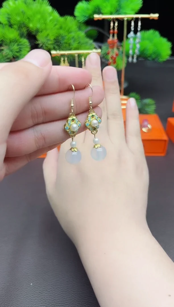 玛瑙/玉髓耳饰银S925镶嵌325