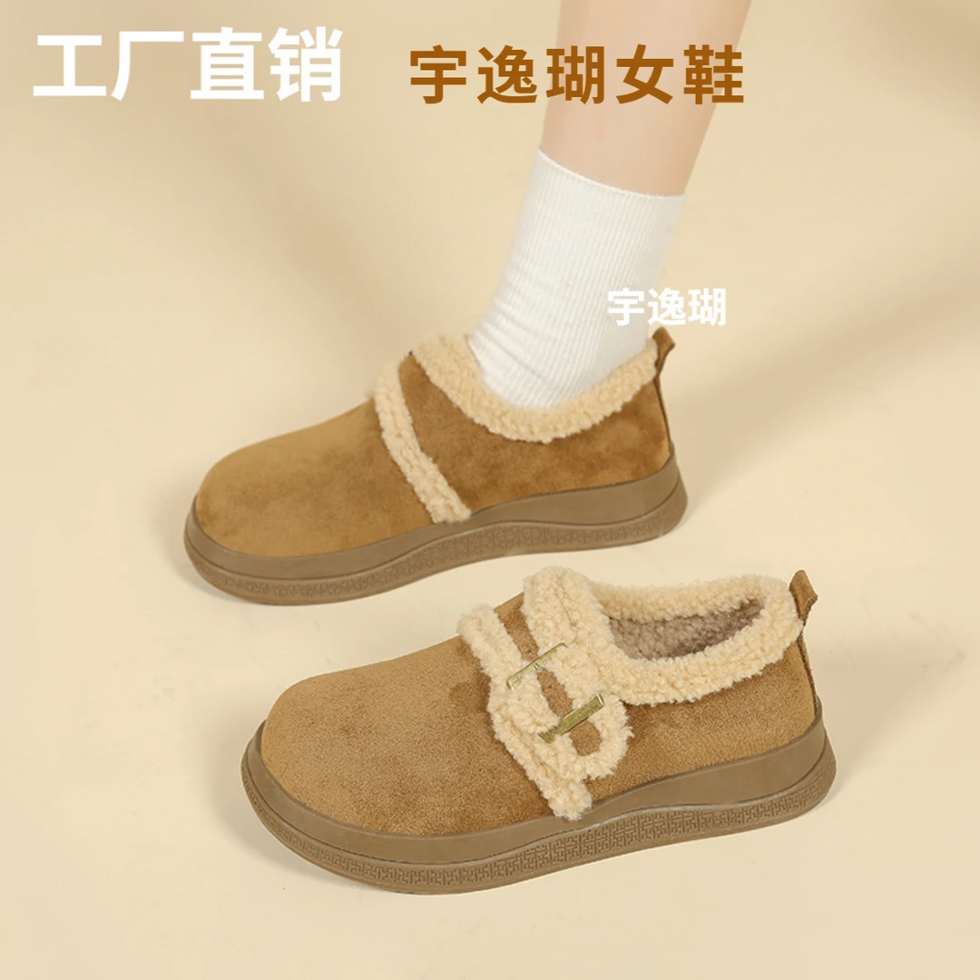 YYCORAL/宇逸瑚冬季新品加绒复古老钱风平底琥珀流光勃肯鞋女保暖