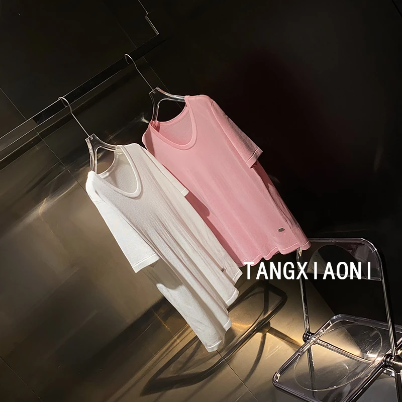 2店 实体跟单款【粉梦源说】两色冰丝丝针织上衣