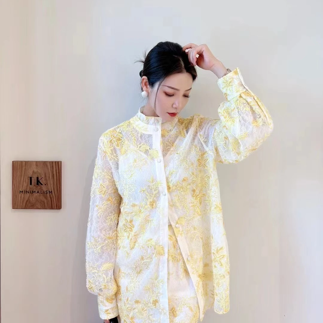 【刘彤推荐】迎春手工钉珠蕾丝叠领衬衫