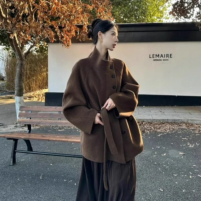 小众设计感立领中长款呢子大衣秋冬新款韩系高级感时尚大衣外套潮