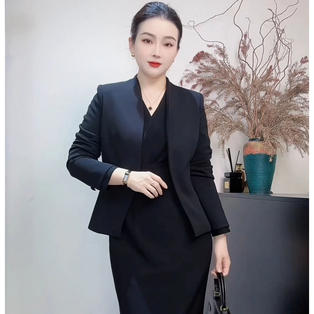 春秋季新款气质长袖无扣黑色百搭小西装外套女上衣360
