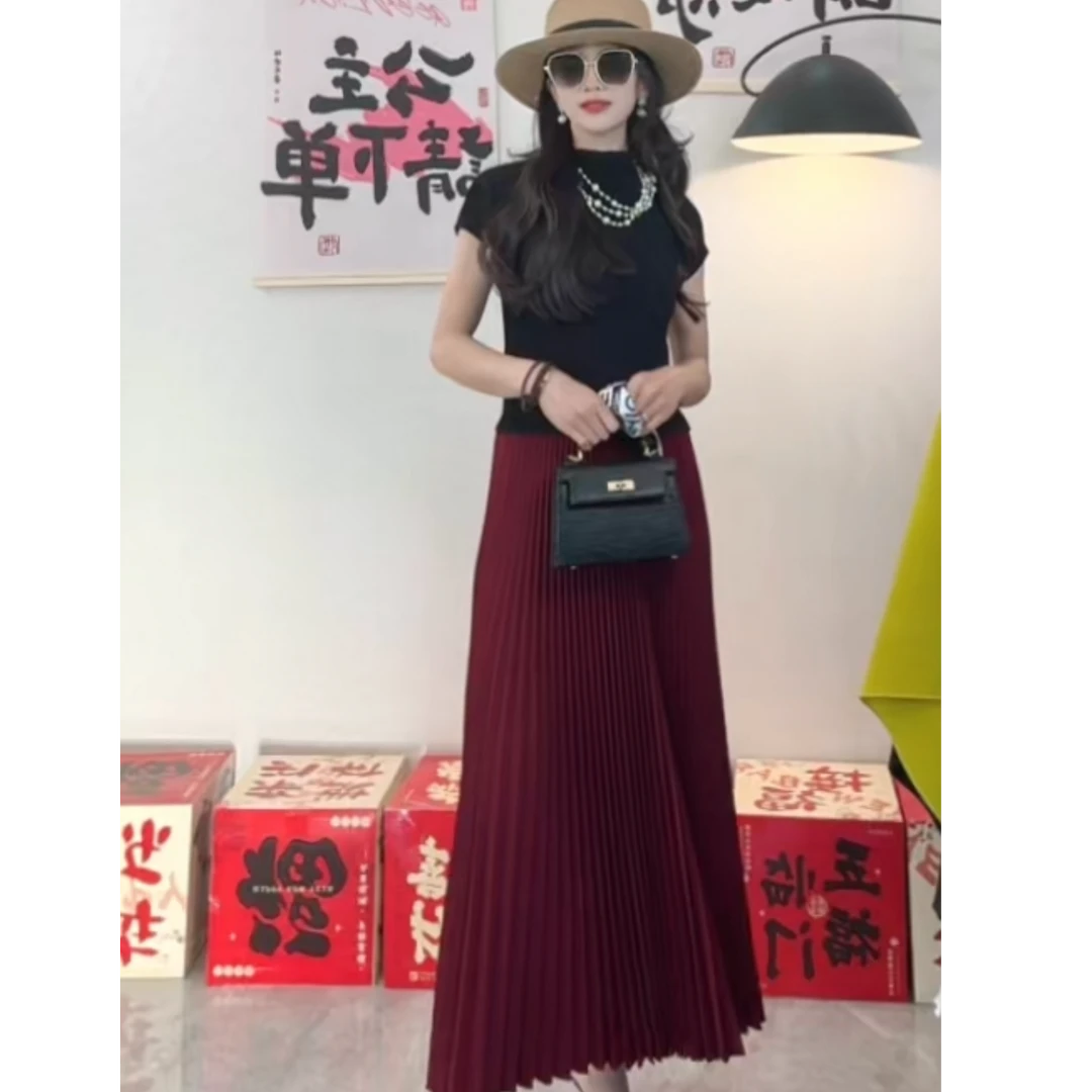 【原创】2025高级感纯色大摆裙简约大气优雅大方酒红色半裙143