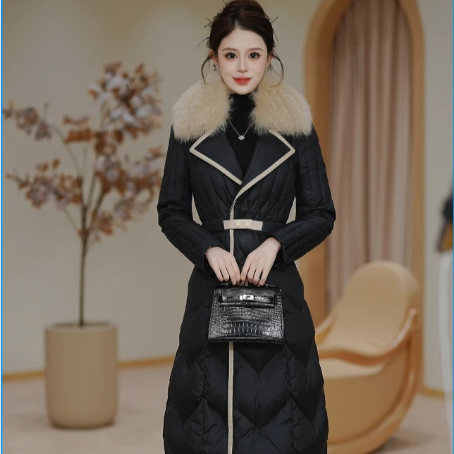 【90白鸭绒】气质优雅大狐狸毛领收腰时尚拼皮西装领羽绒服女款