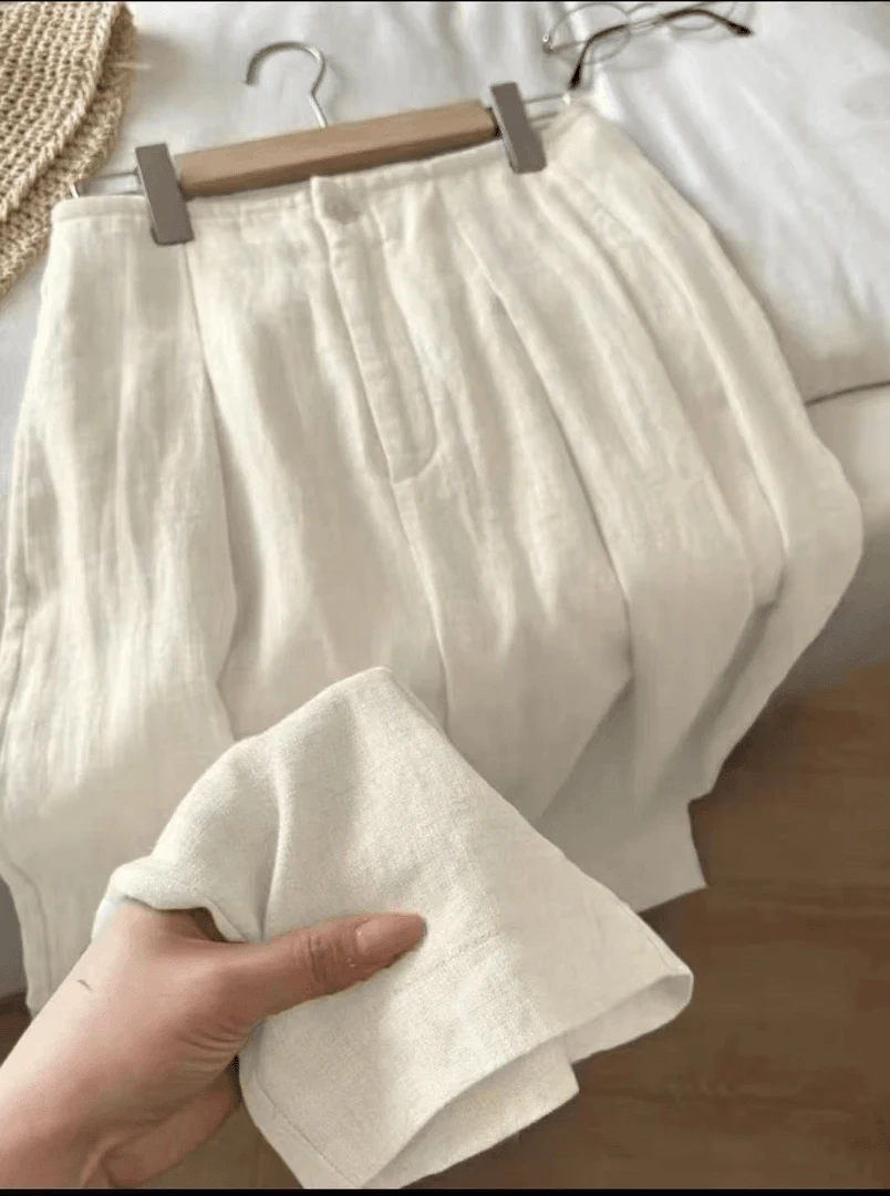 2025爆款高品质现货高腰亚麻直筒阔腿裤夏慵懒风垂感显瘦休闲长裤