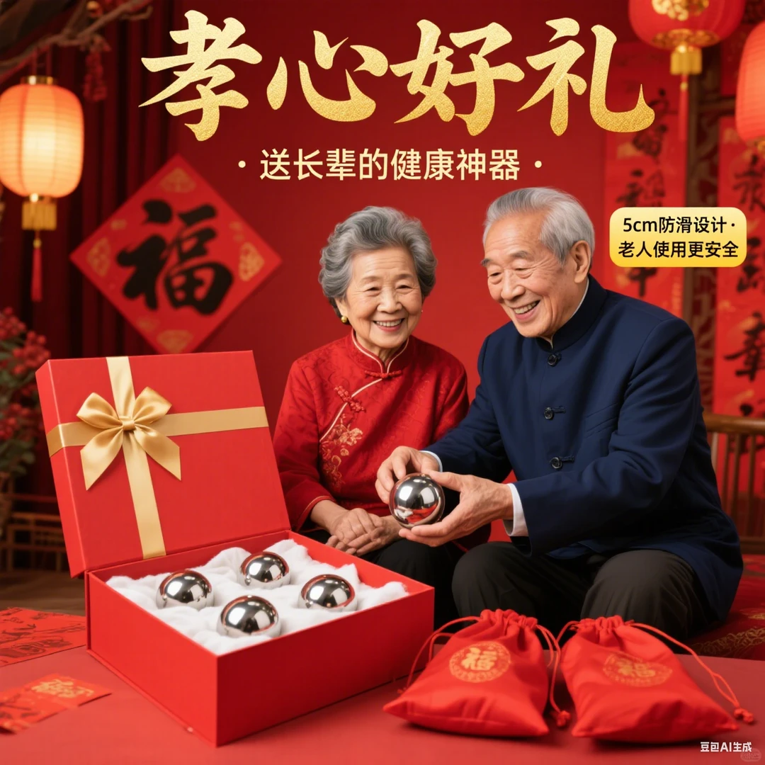 乒乓球大小实心钢健身球 耐磨便携送收纳袋 中老年锻炼神器