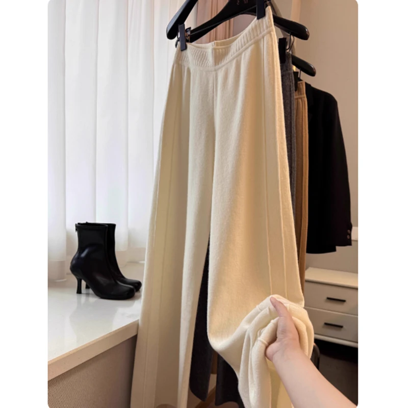 巨好穿，软软糯糯！针织阔腿裤女秋冬季高腰垂感宽松加厚拖地长裤子