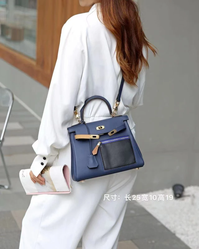 【25cm】手提斜挎腋下TUAN′ZI定制真皮女包 XKY-6955-午夜蓝