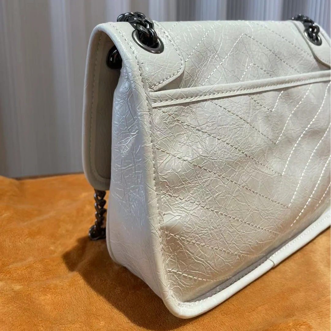 HIRMRIS手工真皮包银双肩链YZ90-1 nk小阳 邮差小号白色