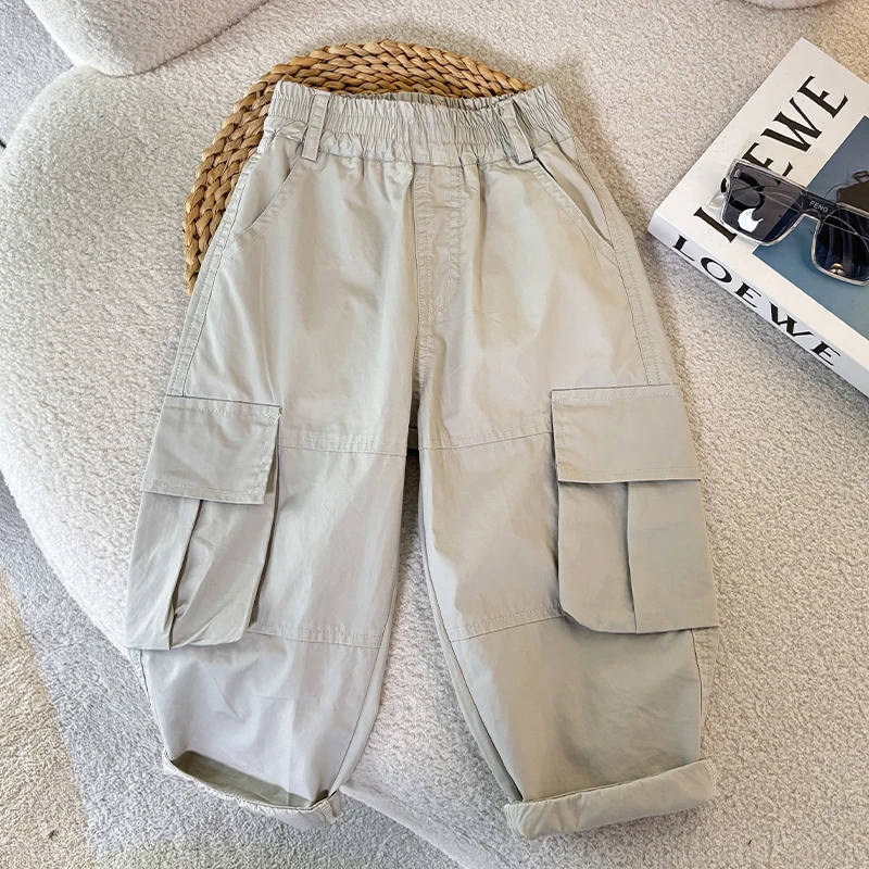 男童裤子薄款2025新款儿童工装裤夏款纯棉中小童长裤男孩休闲裤