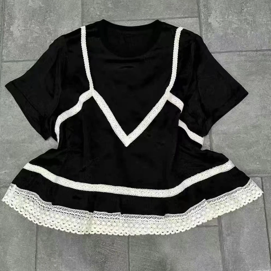 DEZI宝藏衣橱醋酸拼色洋气女短袖T恤LS8582066